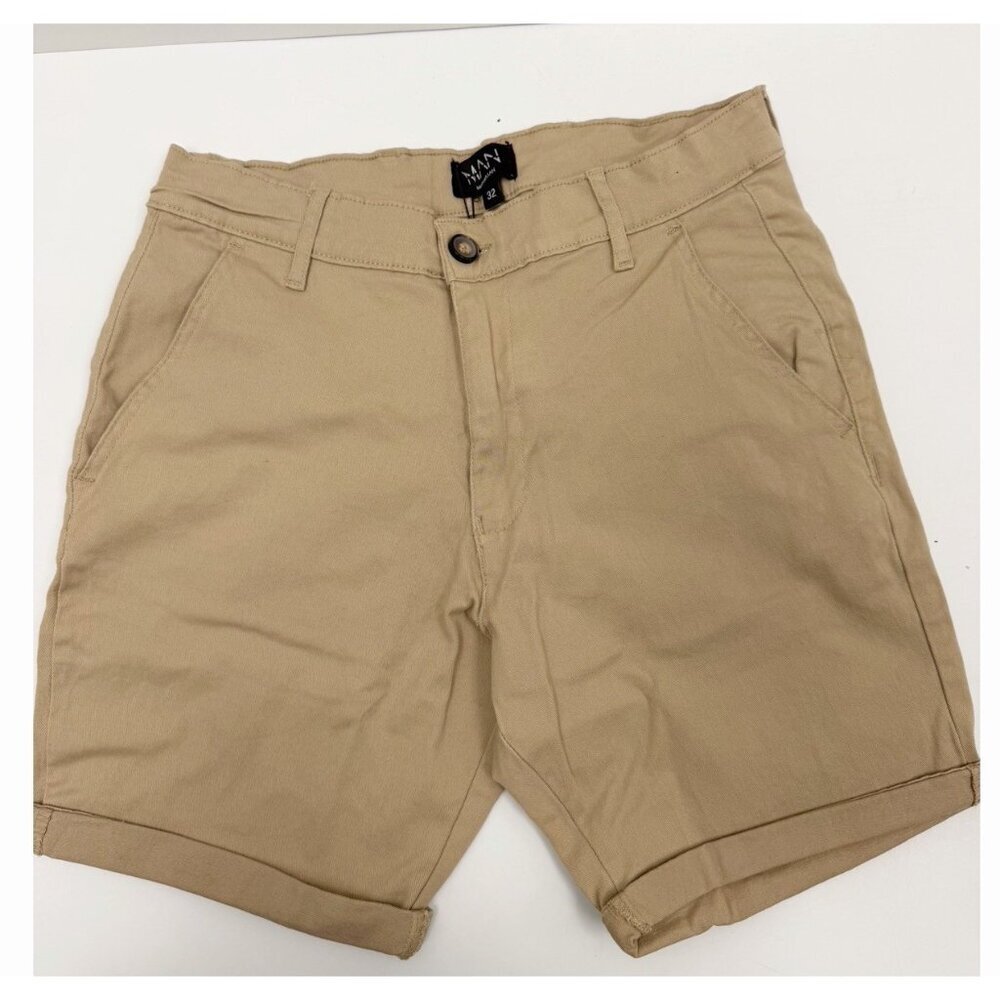 BoohooMAN Khaki Chino Shorts Mens Size 32 Flat Front Cotton